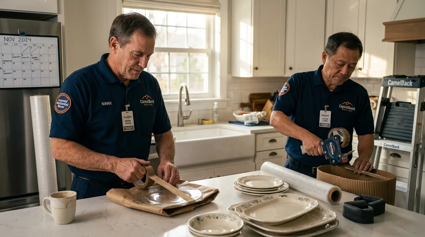 Professional crew packing kitchen dishware in Clarksburg, WV